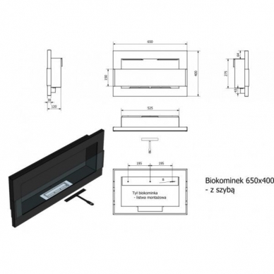 BIOHEAT 650x400 INOX H-LINE GLASS bioethanol fireplace wall-mounted-insert 1