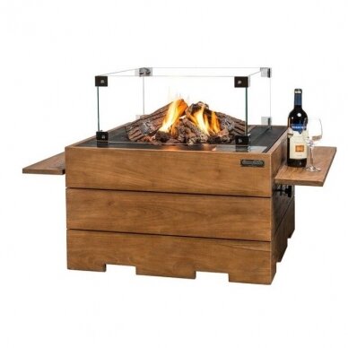 HAPPY COCOONING SQUARE TEAK BLACK outdoor gas fireplace
